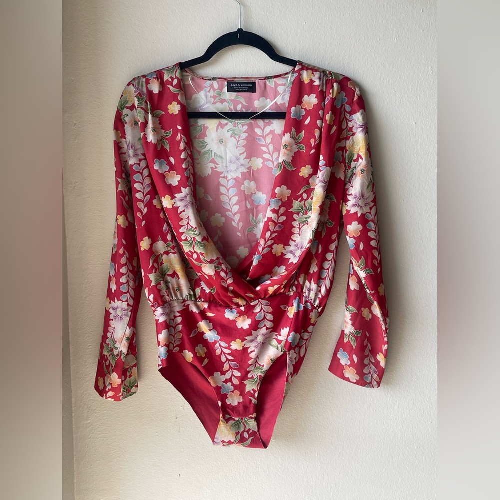 Zara red printed bodysuit